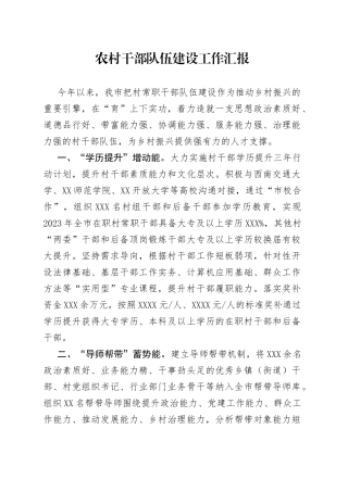 农村干部队伍建设工作汇报