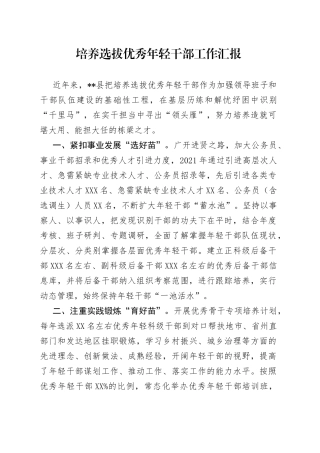 培养选拔优秀年轻干部工作汇报