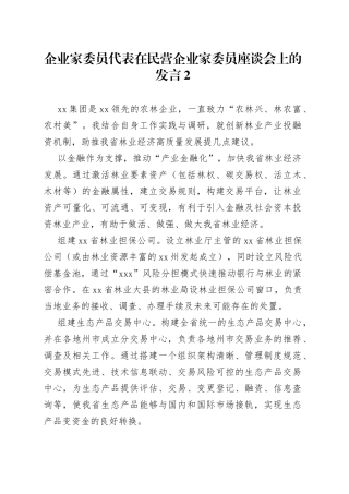 企业家委员代表在民营企业家委员座谈会上的发言2