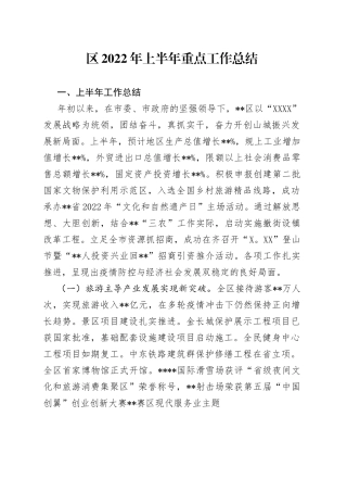 区2022年上半年重点工作总结