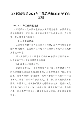 区城管局2022年工作总结和2023年工作谋划