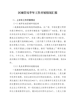 区城管局半年工作开展情况汇报