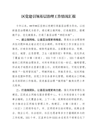 区党建引领基层治理工作情况汇报