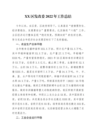 区发改委2022年工作总结