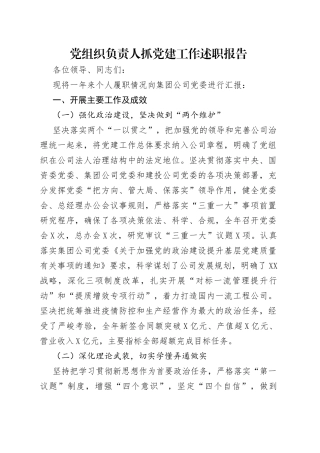 党组织负责人抓党建工作述职报告