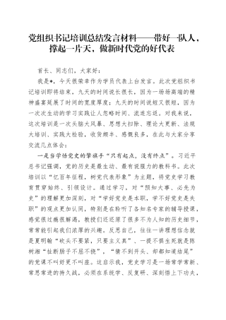 党组织书记培训总结发言材料——带好一队人，撑起一片天，做新时代党的好代表