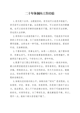 二十年体制内工作经验