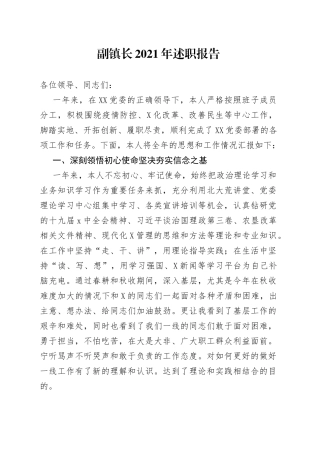 副镇长2021年述职报告