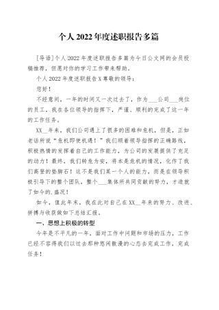 个人2022年度述职报告多篇