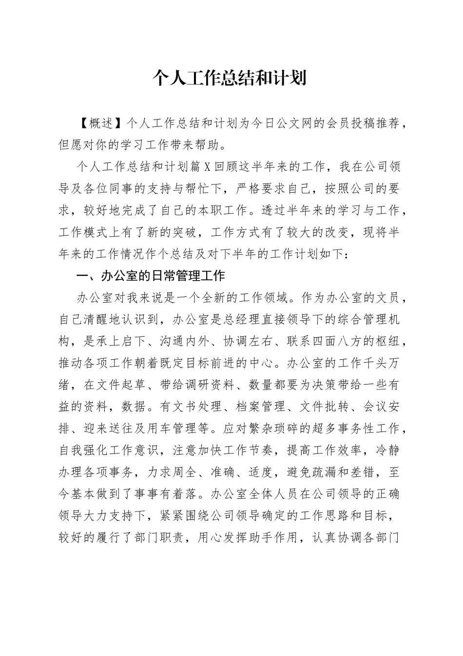 个人工作总结和计划_第1页