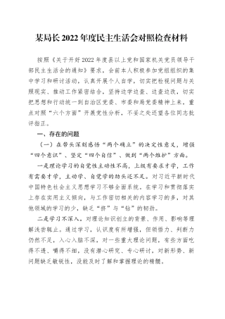 个人局长2022年度民主生活会“六个带头”对照检查材料6