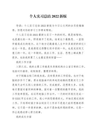 个人实习总结2022新版