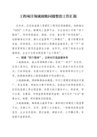 工程项目领域腐败问题整治工作汇报6