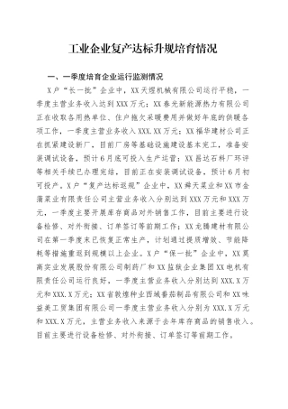 工业企业复产达标升规培育情况