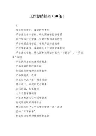 工作总结框架（50条）