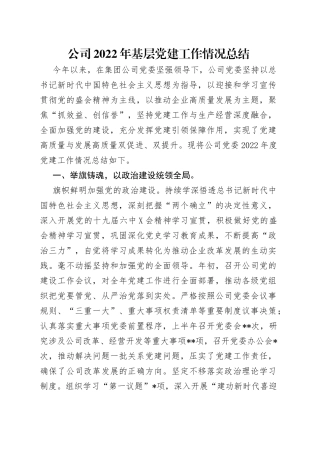公司2022年基层党建工作情况总结