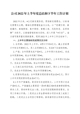 公司2022年上半年度总结和下半年工作计划