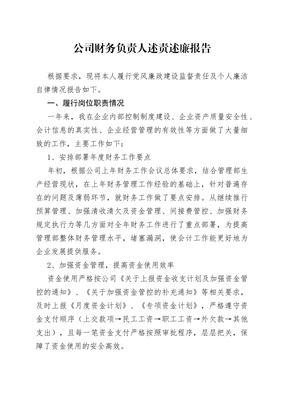 公司财务负责人述责述廉报告_第1页