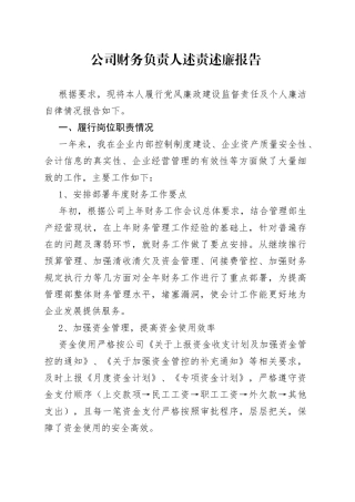公司财务负责人述责述廉报告