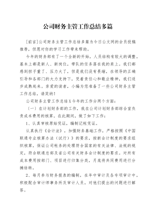 公司财务主管工作总结多篇