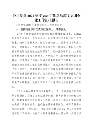 公司党委2022年度工作总结范文集团企业工作汇报报告
