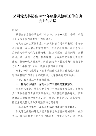 公司党委书记在2022年底作风整顿工作启动会上的讲话245