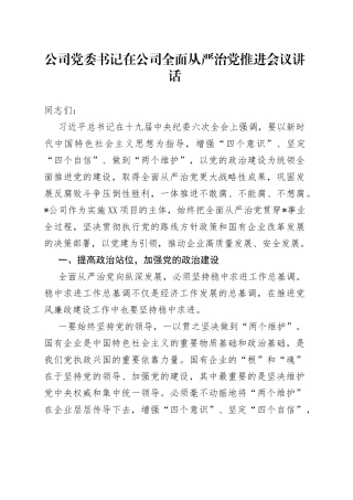 公司党委书记在公司全面从严治党推进会议讲话