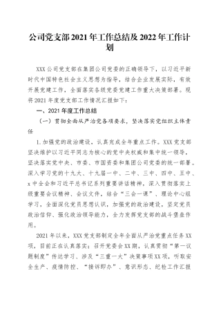 公司党支部2021年工作总结及2022年工作计划