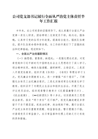 公司党支部书记履行全面从严治党主体责任半年工作汇报