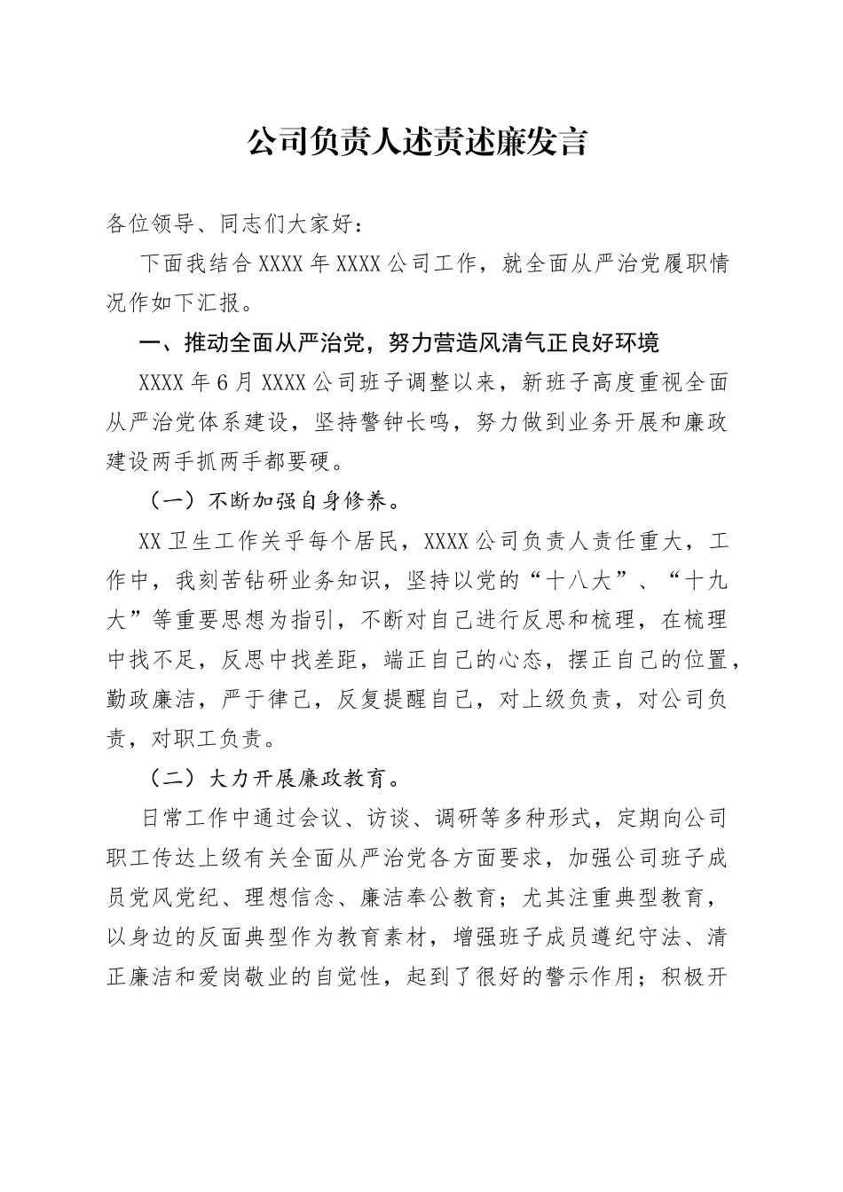 公司负责人述责述廉发言_第1页