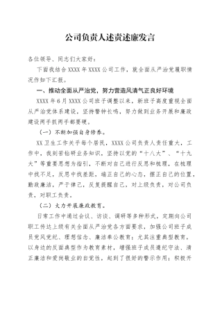 公司负责人述责述廉发言