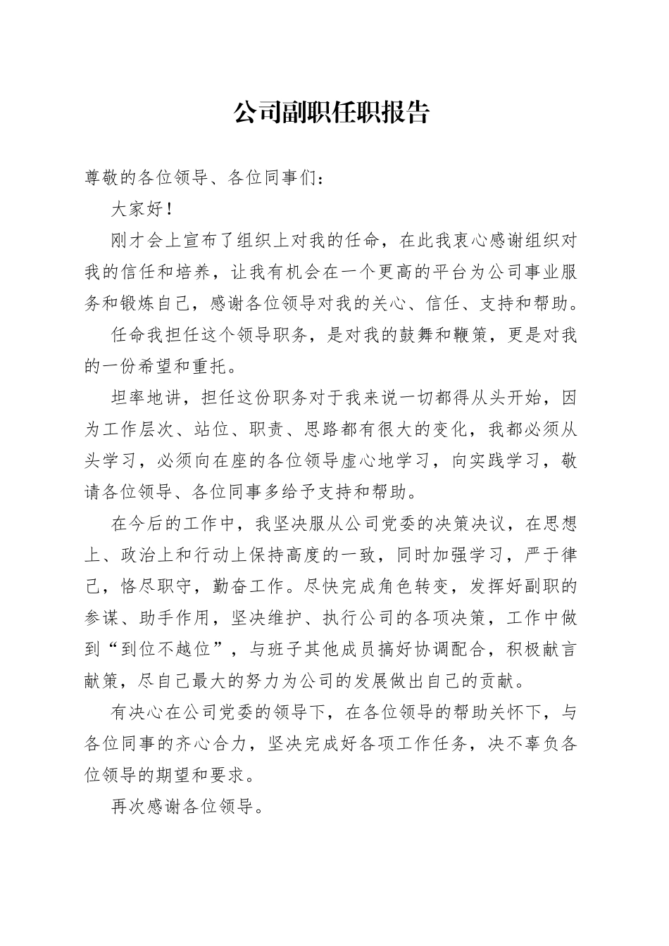 公司副职任职报告_第1页