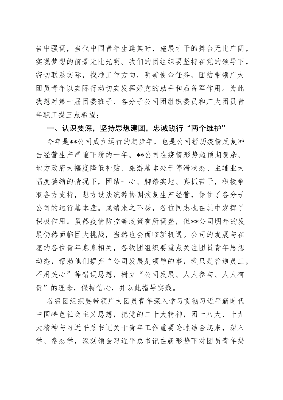 公司共青团第一次代表大会领导讲话稿_第2页