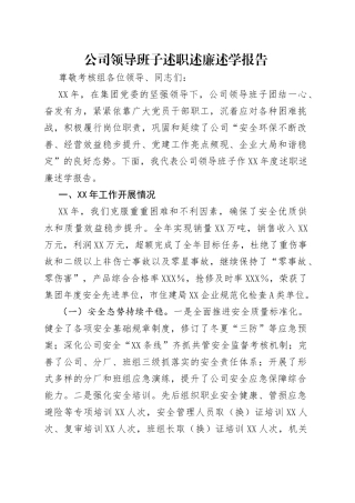 公司领导班子述职述廉述学报告（1）