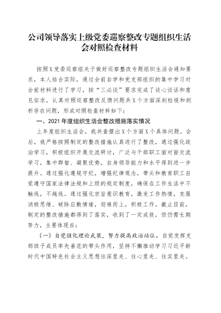 公司领导落实上级党委巡察整改专题组织生活会对照检查材料