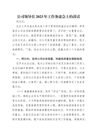 公司领导在2023年工作务虚会上的讲话