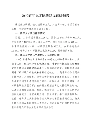 公司青年人才队伍建设调研报告