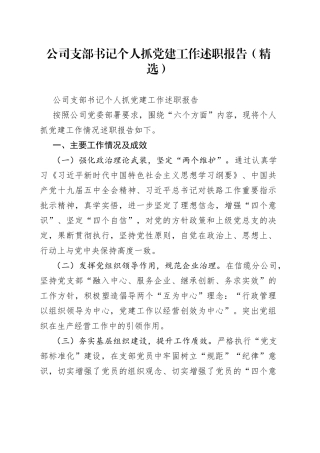 公司支部书记个人抓党建工作述职报告（精选）