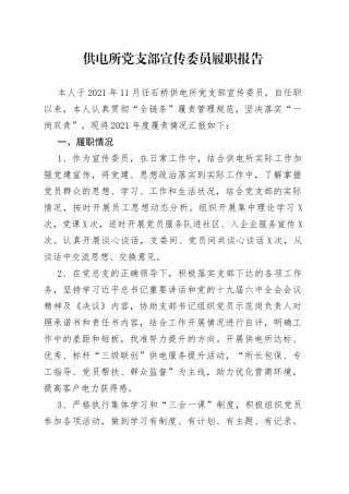 供电所党支部宣传委员履职报告