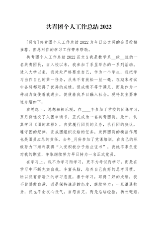 共青团个人工作总结2022
