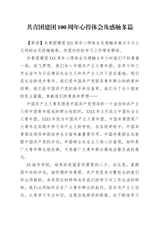 共青团建团100周年心得体会及感触多篇