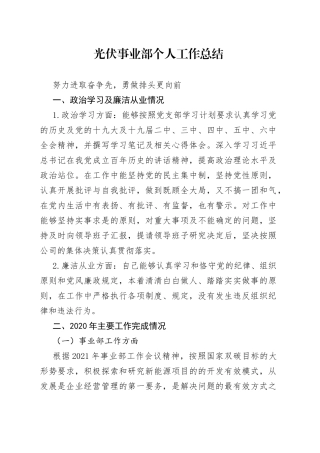 光伏事业部个人工作总结