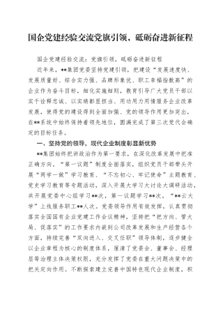 国企党建经验交流党旗引领，砥砺奋进新征程