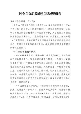 国企党支部书记抓党建述职报告2