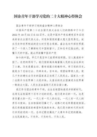 国企青年干部学习党的二十大精神心得体会