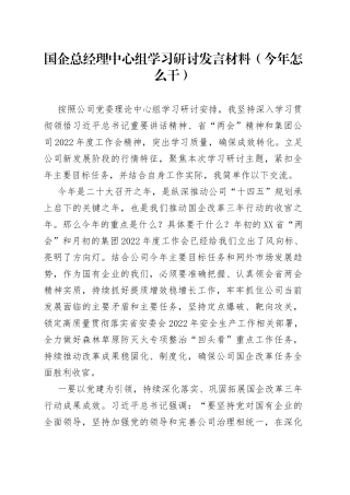 国企总经理中心组学习研讨发言材料（今年怎么干）
