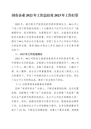 国有企业2022年工作总结及2023年工作打算2
