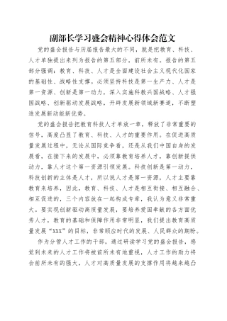 副部长学习盛会精神心得体会范文