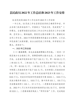 县民政局2022年工作总结和2023年工作安排