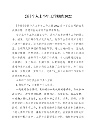 会计个人上半年工作总结2022